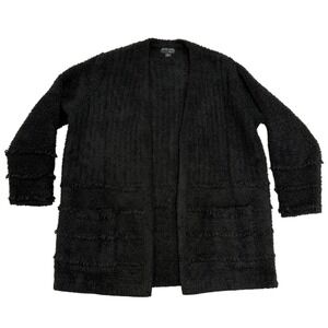 Barefoot Dreams Women's L Black Fuzzy Soft Cozy Chic Boardwalk Cardigan Sweater